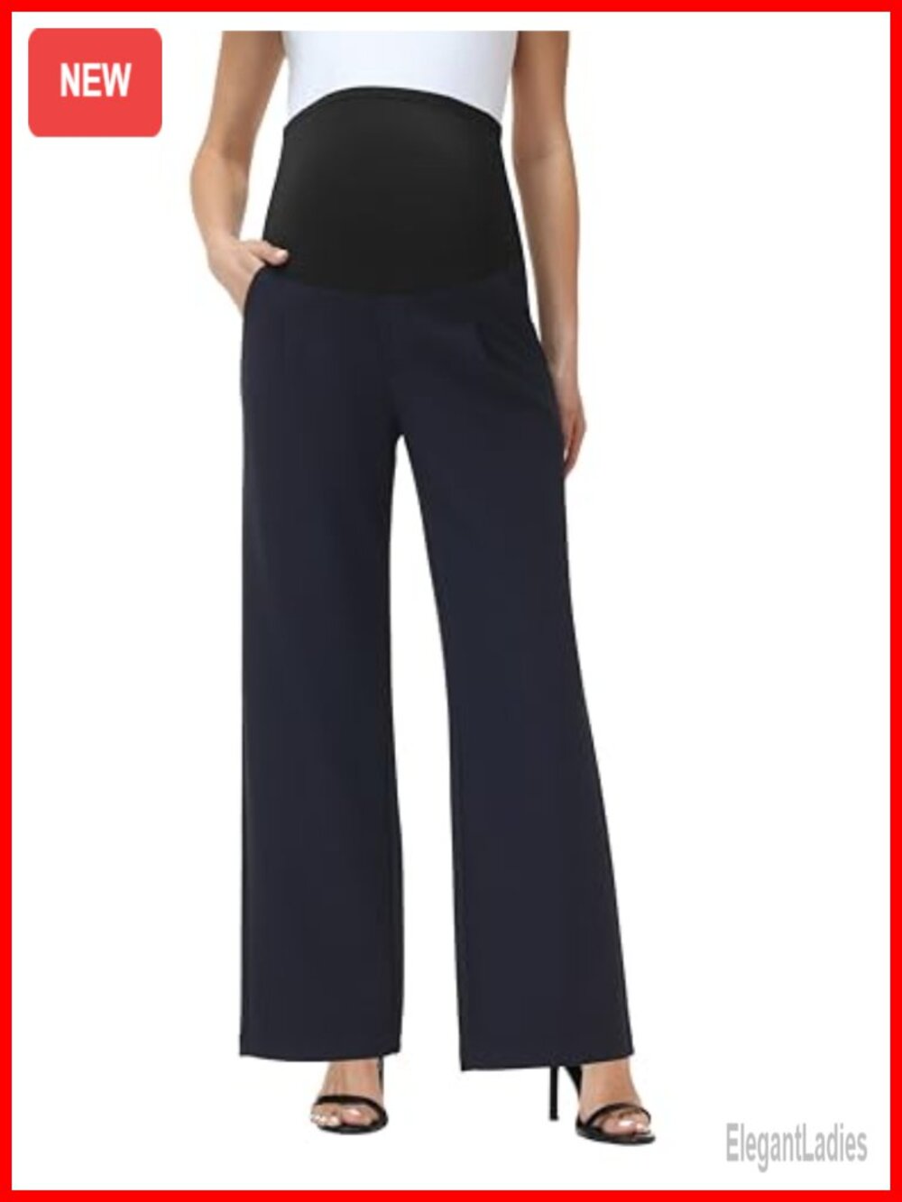 Maternity Work Pants Wide Leg Pleated Front Over Belly Panel
